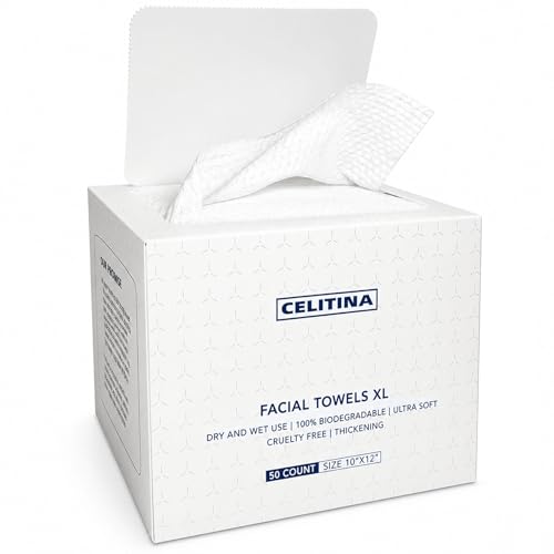 Chlitina Towels XL, 100% Biobased Face Towel, Disposable Face Towelette, Thick Face Towel for Sensitive Skin, Makeup Remover Dry Wipes, Ultra Soft, Gentle Facial Cleansing Cloths1 Pack, 50 Ct