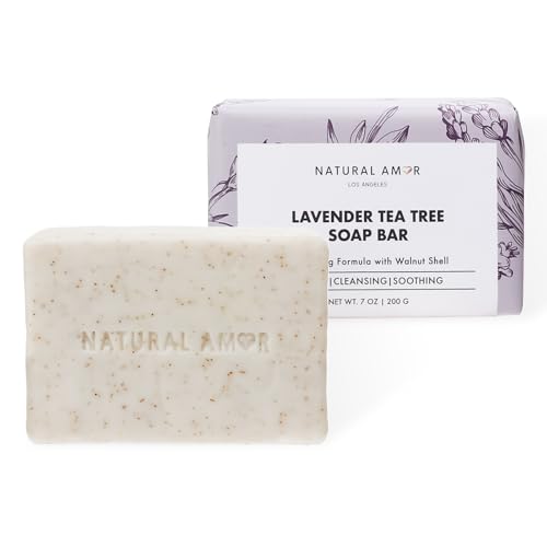 Lavender Tea Tree Soap Bar - Natural Exfoliating Body Soap 7oz - Vegan, Long-Lasting Triple Milled for Men & Women