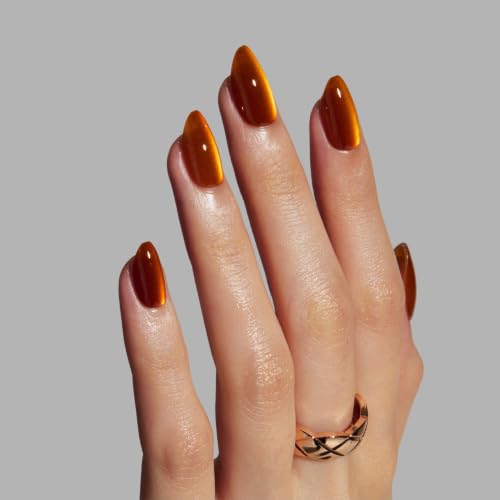 LAMIMOSA 32 Pcs Short Almond Press-On Nails - Amber Gel Fake Nails Kit
