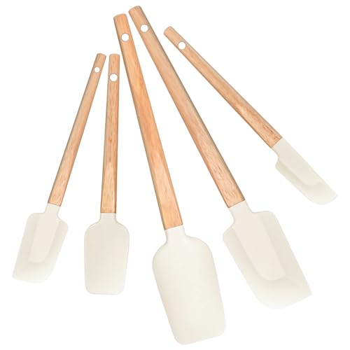5-Piece Silicone Spatula Set with Wooden Handle - Heat Resistant 600°F