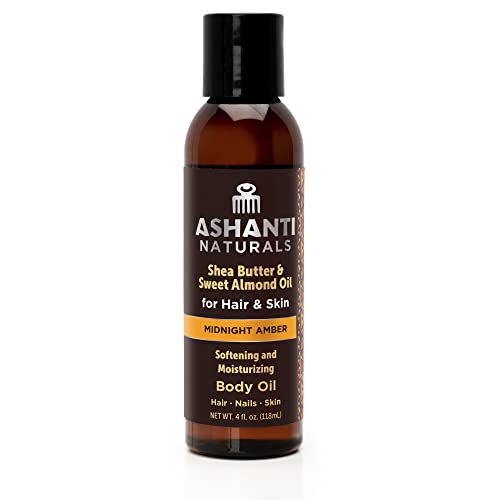 Ashanti Naturals Pure Shea & Sweet Almond Oil - 4 oz Moisturizing Body Oil with Midnight Amber Fragrance for Skin & Hair