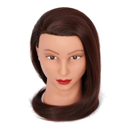 26-28'' Mannequin Training Head with Synthetic Hair - Deep Brown, Heat-Resistant, Salon & Cosmetology Use
