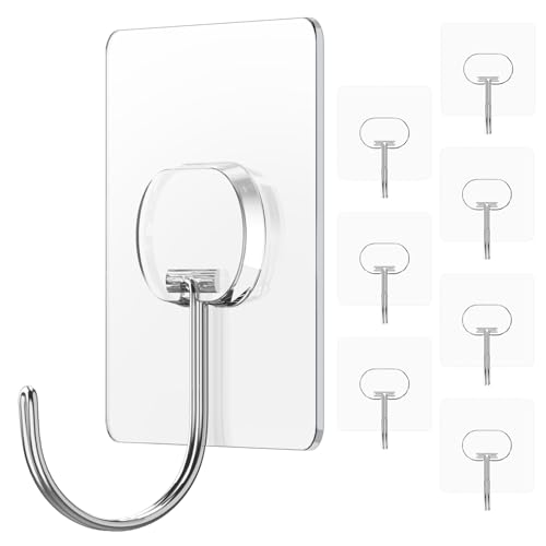 Heavy Duty No-Drill Adhesive Wall Hooks - 13LB Capacity, 8 Pack