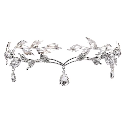 Elegant Rhinestone Leaf Tiara Headband for Bride, Bridesmaid, Crown - Crystal Pendant Wedding Hair Accessory