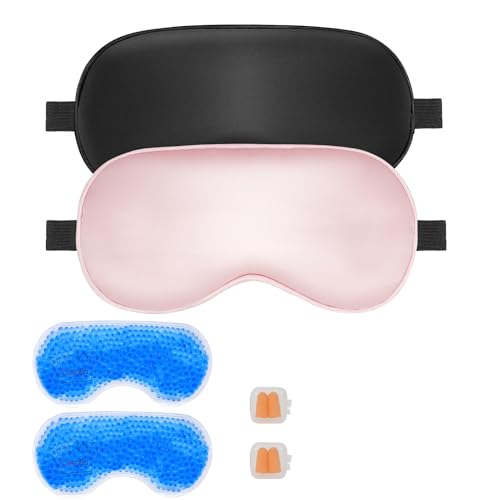 Cavoilu Cooling & Heated Eye Mask - 2 Packs (Black & Pink) for Sleep