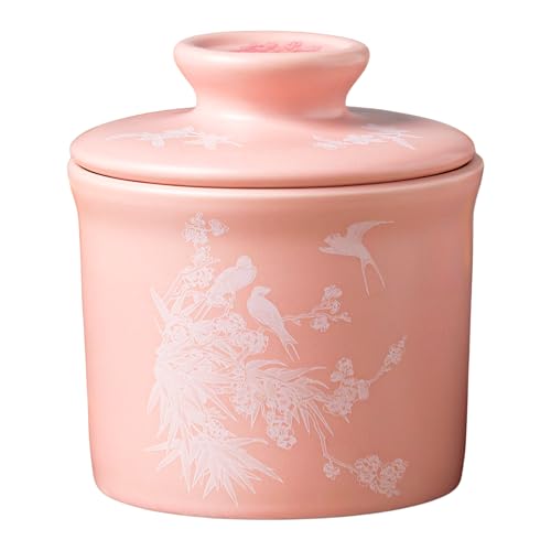 Pink Butter Dish with Lid - French Water-Seal Design for Fresh Butter