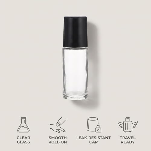 30ML Refillable Glass Essential Oil Roller Bottles Set - Black, Portable, Leakproof