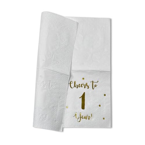 Cheers to 1 Year Cocktail Napkins - 50 Pack, 3-Ply, Eco-Friendly