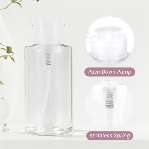 PANA 10oz Clear Push Down Pump Dispenser Bottle for Cosmetics & Nail Polish - with Flip Top Cap