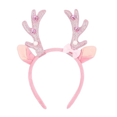 MexLuyu Christmas Reindeer Antlers Headband with Pink Bow - Animal Ears Costume Accessory