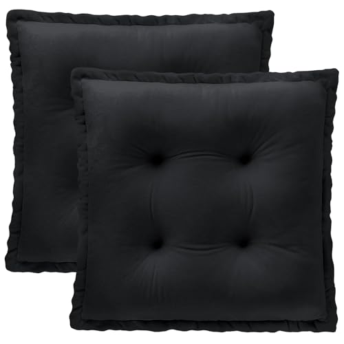 Square Seat Cushion Set of 2 for Dining Chairs - 17.7x17.7 Inch, Black