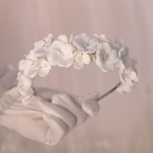 Silver Flower Girl Headpiece with Pearl Flower Hairband
