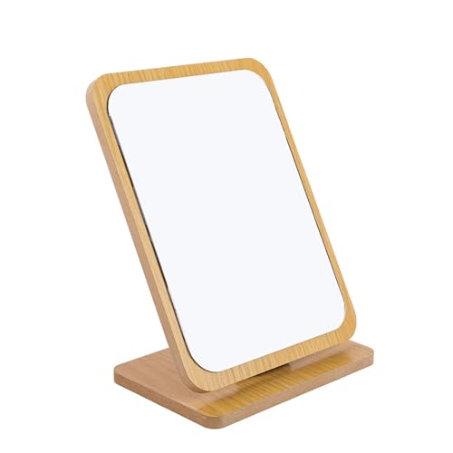 Vertical Wooden Rectangular Table Mirror with Stand - Adjustable Desktop Makeup Mirror