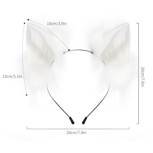 White Furry Cat Wolf Fox Ears Headband for Halloween Cosplay