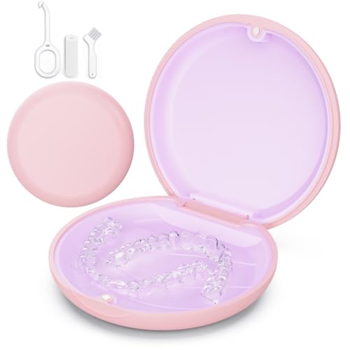 Invisalign Retainer Case with Tool & Brush - Pink Slim Design