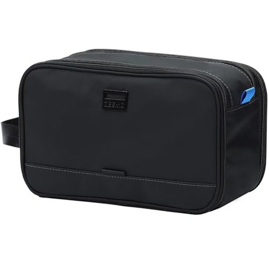 ZEEMO Travel Toiletry Bag for Men, Medium Water-Resistant Double-Sided Full-Open Dopp Kit, Versatile Organizer for Shower and Hygiene Accessories, Bathroom Essentials, Cosmetics, Black