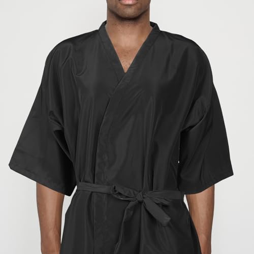 Black Salon Client Gown Robe with Adjustable Tie Waist - Hair Cutting Smock