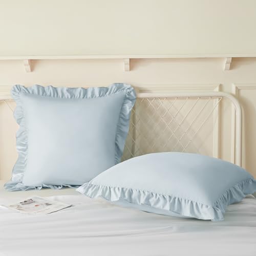 Dusty Blue Ruffle Pillow Covers - 24x24 Inches, 2 Pack
