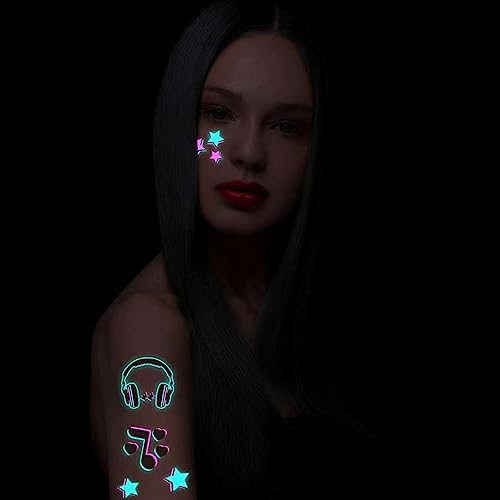 Music Festival Glow in the Dark Tattoos - 20 Sheets with 160 Designs