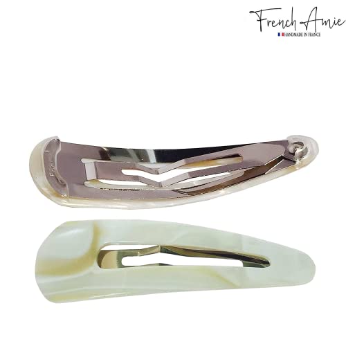 French Amie 2.75 Inch Ivory Snap Hair Clips, Handmade Cellulose Acetate