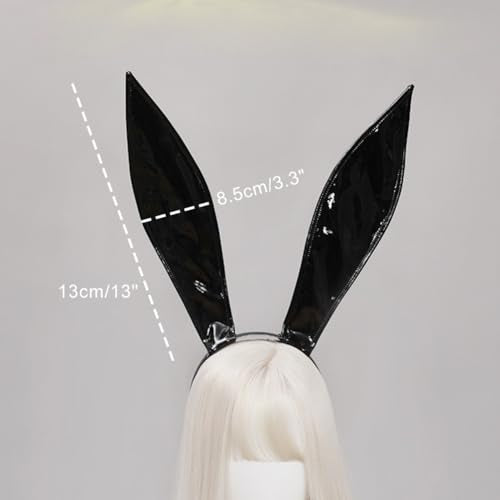Black Leather Bunny Ear Headband, Bendable Rabbit Ears Cosplay Headwear