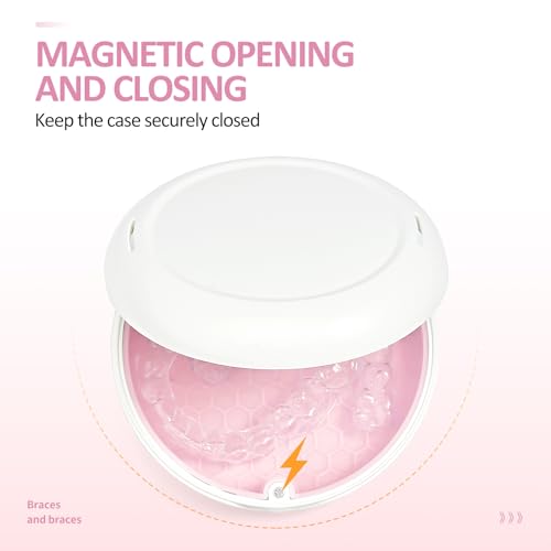 Portable Orthodontic Retainer Case with Magnetic Closure - White Pink