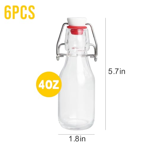 6 Pack 4oz Airtight Flip Top Glass Bottles for Kombucha & Fermentation