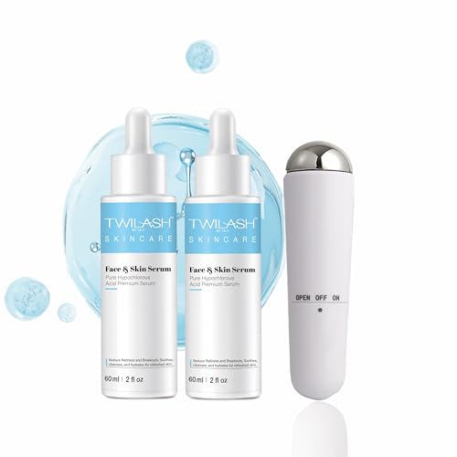 TWILASH Hypochlorous Acid Face Serum 2-Pack with Facial Massager (120ml)