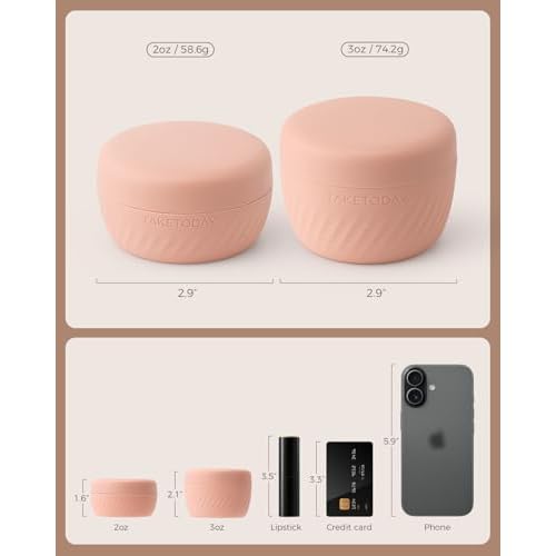 TakeToday Travel Containers for Toiletries, Leak-Proof, TSA Approved, Refillable Silicone Cylindrical Cream Jars with Lid for Cosmetic Toiletry, 2oz, 4 Pack, Apricot