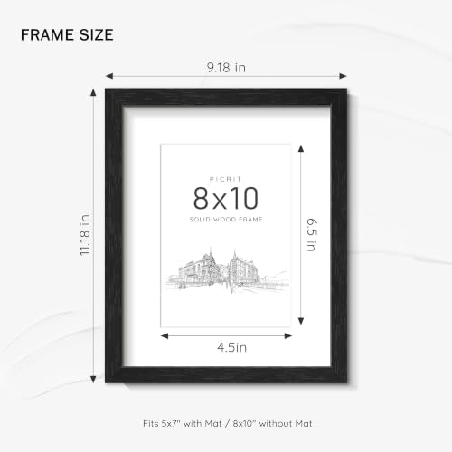 8x10 Solid Wood Frame Set of 2 - Black Gallery Frames for Photos