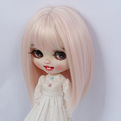 Tzncos Light Pink Short Straight Doll Wig for 10-11 Inch Blyth & Amydoll, Styling Ready