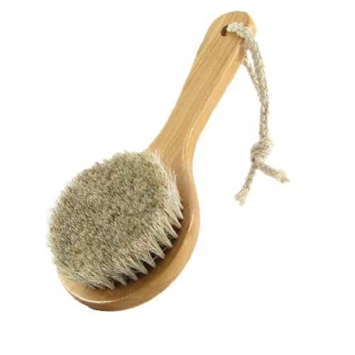 7.87 Inch Short Handle Wooden Horsehair Bath Body Brush Scrubber