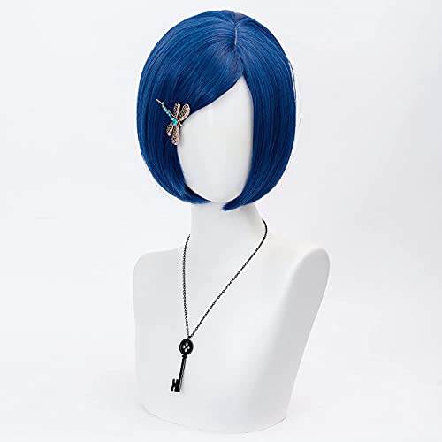 FALAMKA Short Bob Wig with Bangs - Dark Blue Synthetic Cosplay Hair