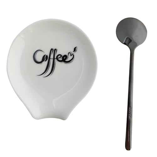 Ceramic Coffee Spoon Rest with Stainless Steel Spoon - Multi-Use Holder