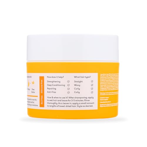 Q+A Intense Hydration Hair Mask for Dry Damaged Hair 200ml – Anti-Frizz Deep Conditioner with Mango & Shea Butter