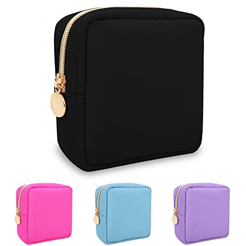 Black Mini Nylon Makeup Bag - Waterproof Cosmetic Organizer Pouch
