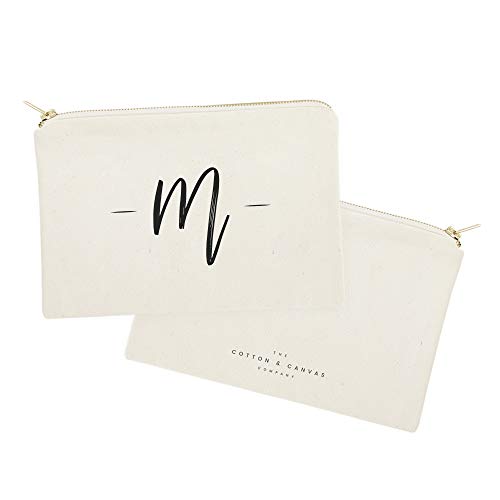 Personalized Letter M Cotton Canvas Cosmetic Bag - Travel Makeup Pouch