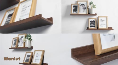 Walnut Floating Shelves Set - 14in Wall-Mounted Display Ledges