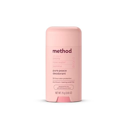 Method Deodorant Stick, Pure Peace - 24-Hour Odor Protection, Aluminum & Baking Soda Free, Notes of Peonies, Rose Water & Jasmine, 2.65 oz
