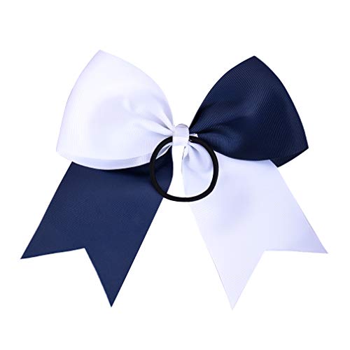 12 Pack 8-Inch Two-Toned Navy Blue and White Cheer Hair Bows for Teen Girls - Hair Ties Included