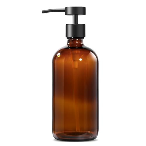 GMISUN Amber Glass Soap Dispenser with Stainless Steel Pump - 17 Fl Oz