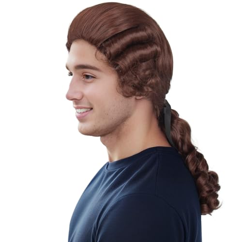Brown Colonial Wigs for Men - Long Wavy Powdered Wig for Cosplay & Parties