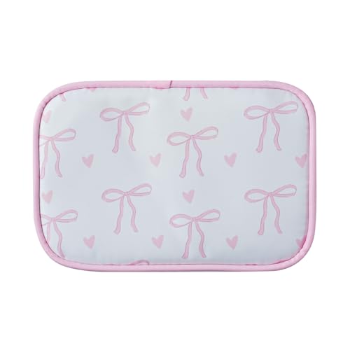 RSRSLEII Pink Clear Makeup Bag with Bow Pattern - Small Travel Cosmetic Organizer