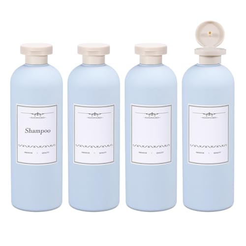 ASEVAT 13.5oz Blue Refillable Travel Shampoo & Conditioner Bottles - 4 Pack, Leak-Proof Flip Cap