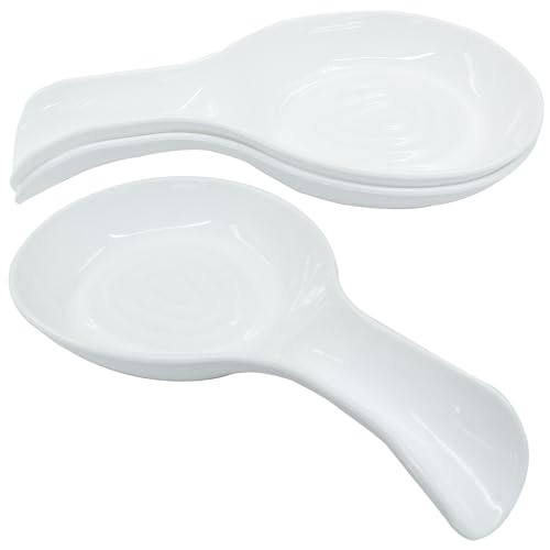 Cionyce White Plastic Spoon Rest Set - 4 Pack Kitchen Utensil Holder