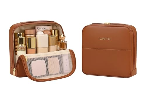 XMDRISH Magnetic Standing Large Capacity Travel Cosmetic Bag - Brown