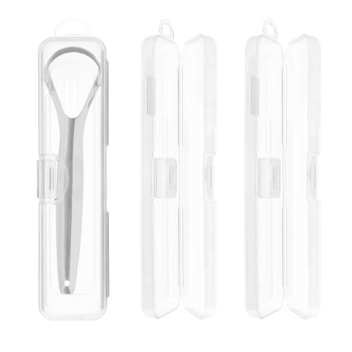 Sankoly Travel Tongue Scraper Case 3 Pack, Portable Clear Storage Box with Lid & Ventilation Holes