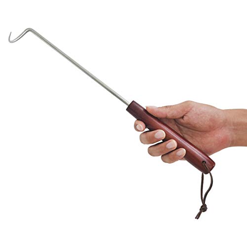 15-Inch Stainless Steel BBQ Meat Turner Hook with Wooden Handle