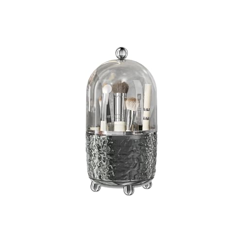 Grey 360° Rotating Makeup Brush Holder with Lid for Vanity