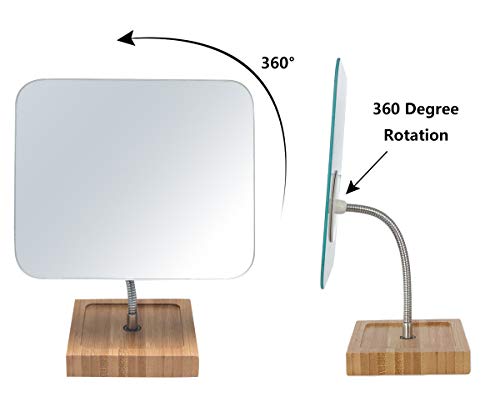 YEAKE Flexible Bamboo Vanity Makeup Mirror, 360° Rotating Desktop Mirror